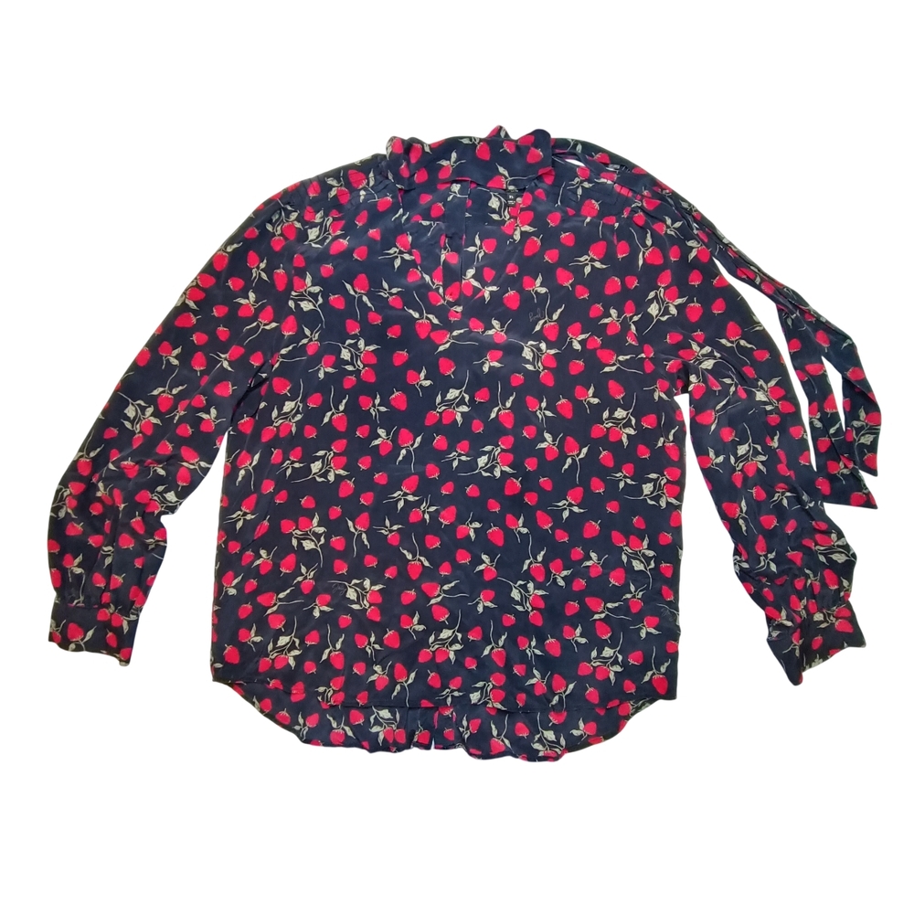 Juicy Couture Black Label Silk Strawberry Blouse Size XL Y2K Highly Collectable